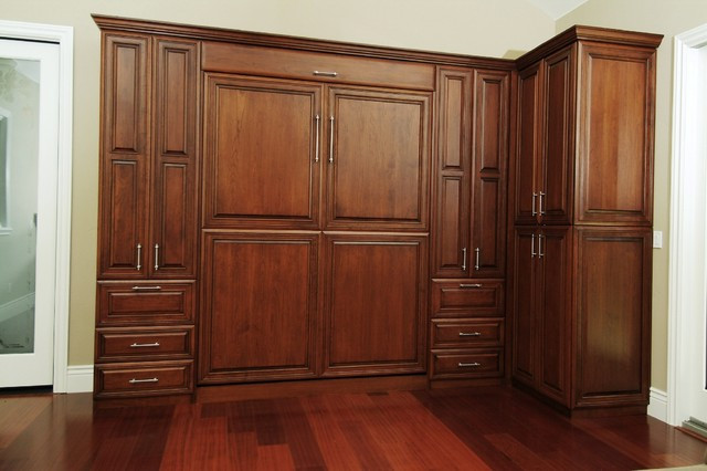 Custom Bedroom Cabinets
 Custom Stained Cherry Wall Bed Traditional Bedroom