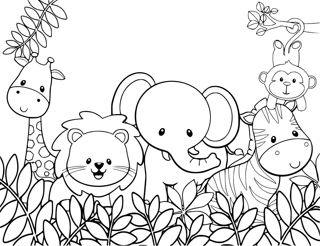 Cute Baby Animal Coloring Pages Printable
 Cute Jungle Animals Coloring Page
