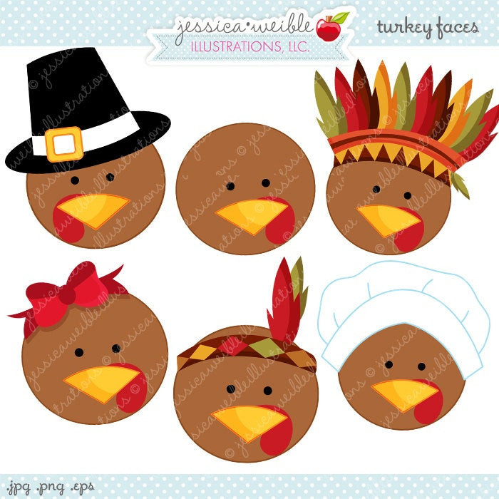 Cute Thanksgiving Turkey
 Turkey Faces Cute Thanksgiving Digital Clipart mercial