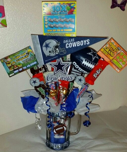 Dallas Cowboys Birthday Gift Ideas
 Dallas Cowboys beer mug candy bouquet w lottery tickets