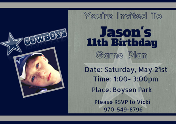 Dallas Cowboys Birthday Invitations
 Custom Dallas Cowboys with Picture Party Invitation