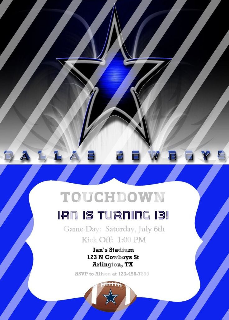 Dallas Cowboys Birthday Invitations
 Dallas Cowboys Personalized Party Invitation 12 digital