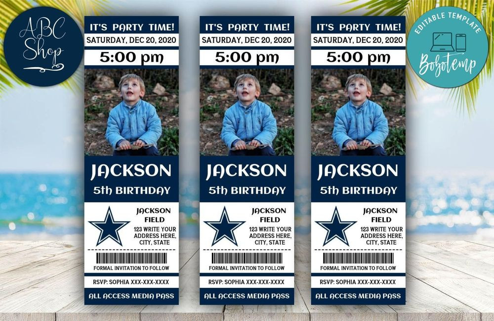 Dallas Cowboys Birthday Invitations
 Printable Dallas Cowboys Birthday Ticket Invitations DIY