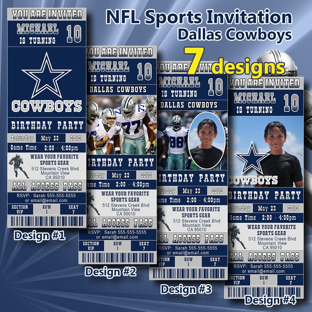 Dallas Cowboys Birthday Invitations
 Dallas Cowboys Birthday Invitation Football Ticket by