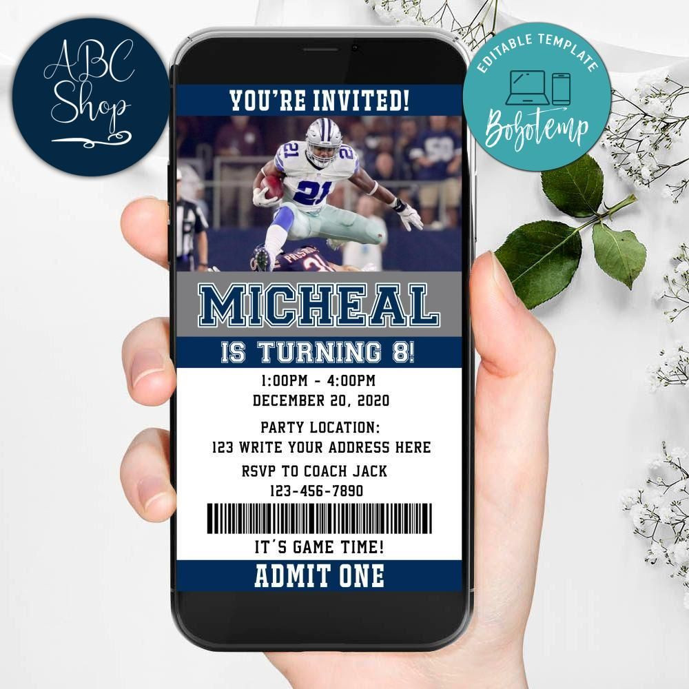 Dallas Cowboys Birthday Invitations
 Electronic Ezekial Elliot Dallas Cowboys Evite Invitations