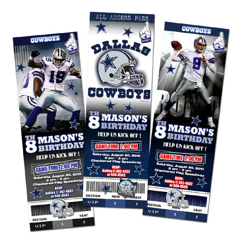 Dallas Cowboys Birthday Invitations
 DALLAS COWBOYS TICKET BIRTHDAY PARTY INVITATION FOOTBALL