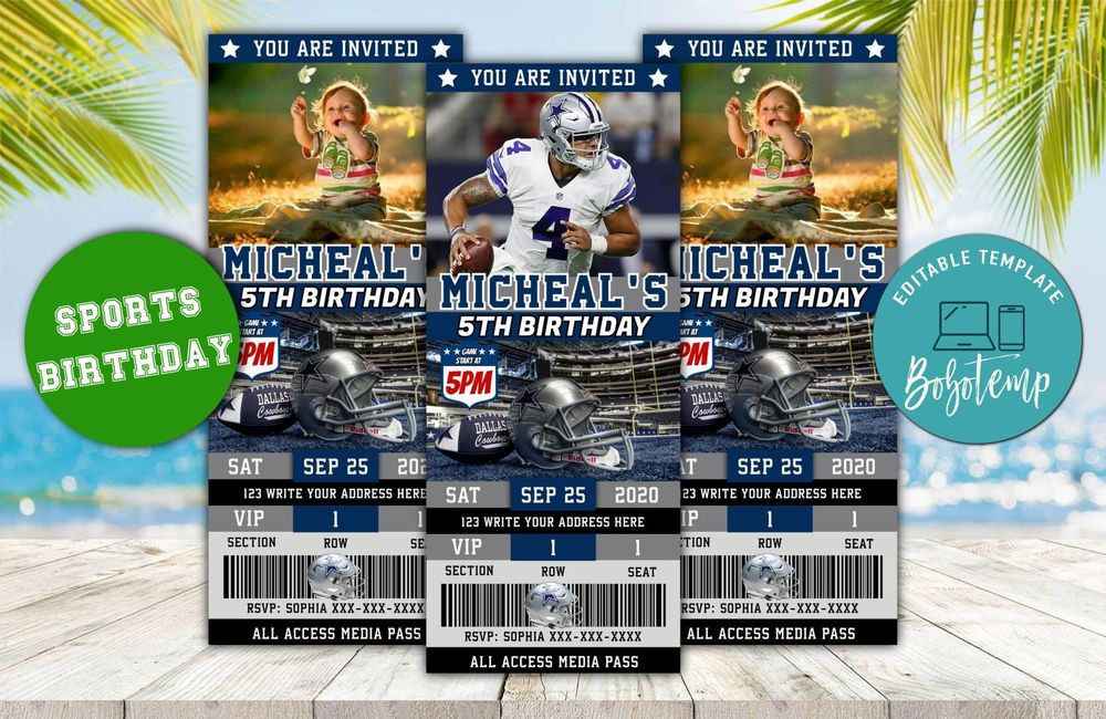 Dallas Cowboys Birthday Invitations
 Editable Dallas Cowboys Ticket Invitation Instant Download