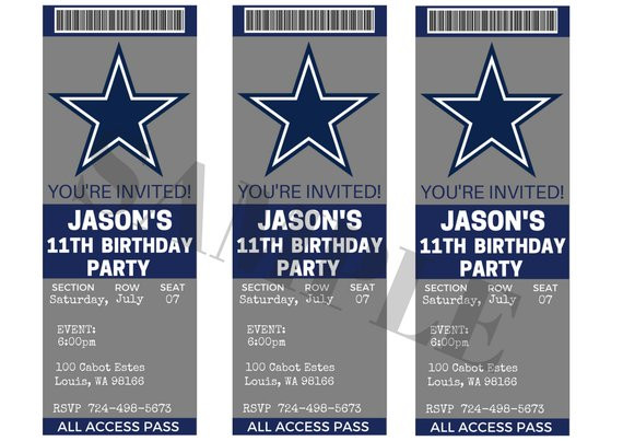 Dallas Cowboys Birthday Invitations
 Custom Personalized Invitation This listing is for a