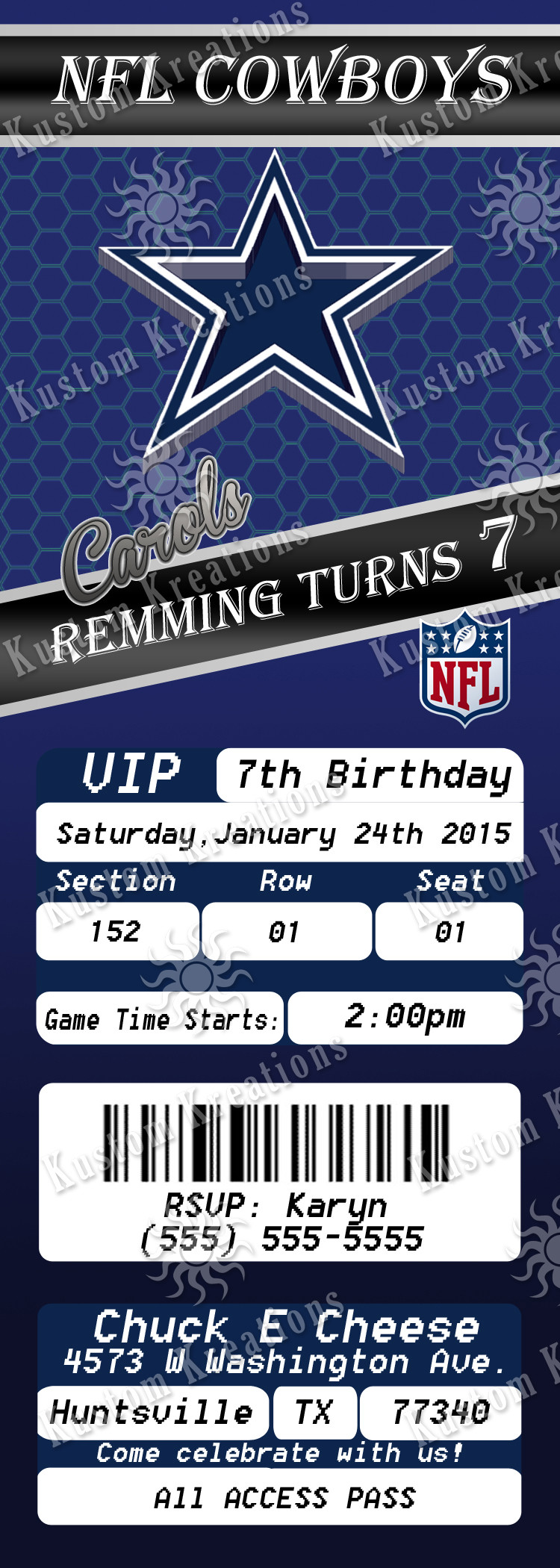 Dallas Cowboys Birthday Invitations
 NFL Dallas Cowboys Birthday Invitation