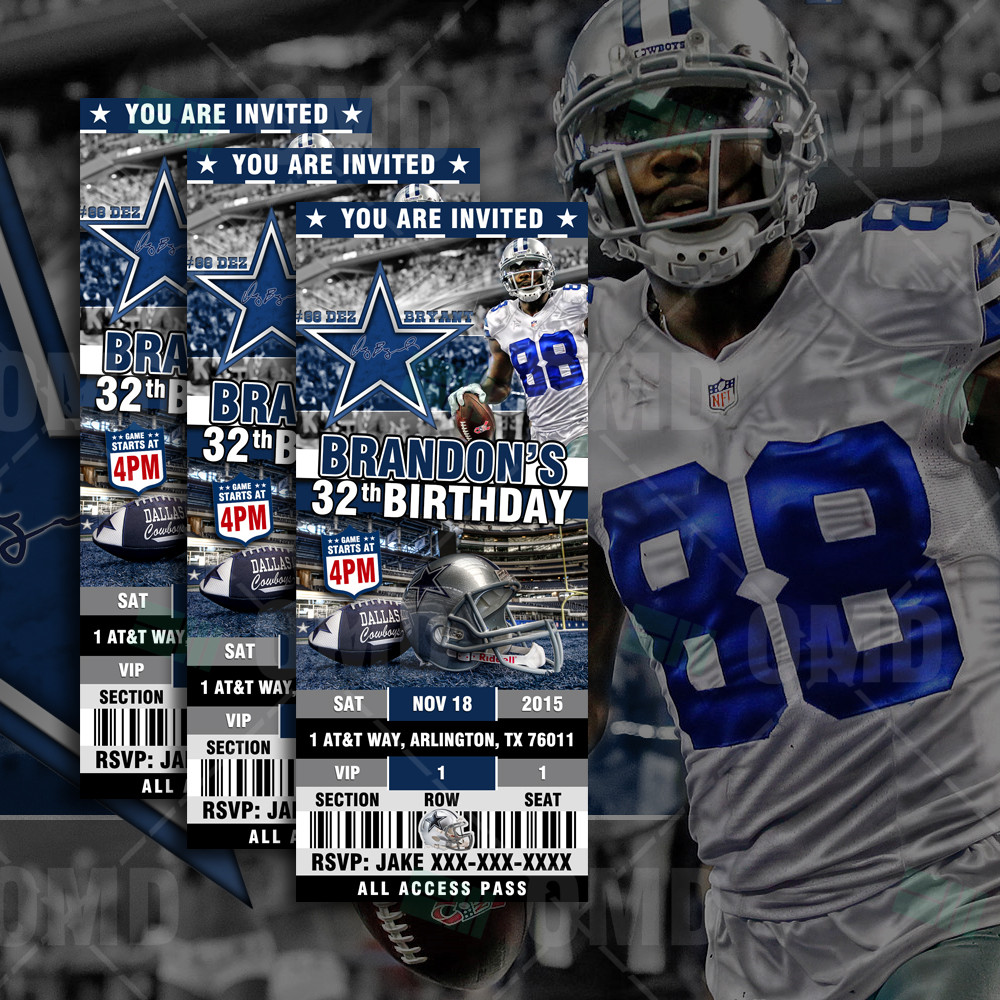 Dallas Cowboys Birthday Invitations
 Dallas Cowboys Ticket Style Sports Party Invitations