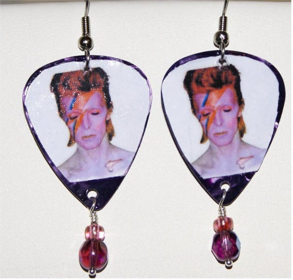 David Bowie Earrings
 David Bowie Guitar Pick earrings by whattherock on Etsy