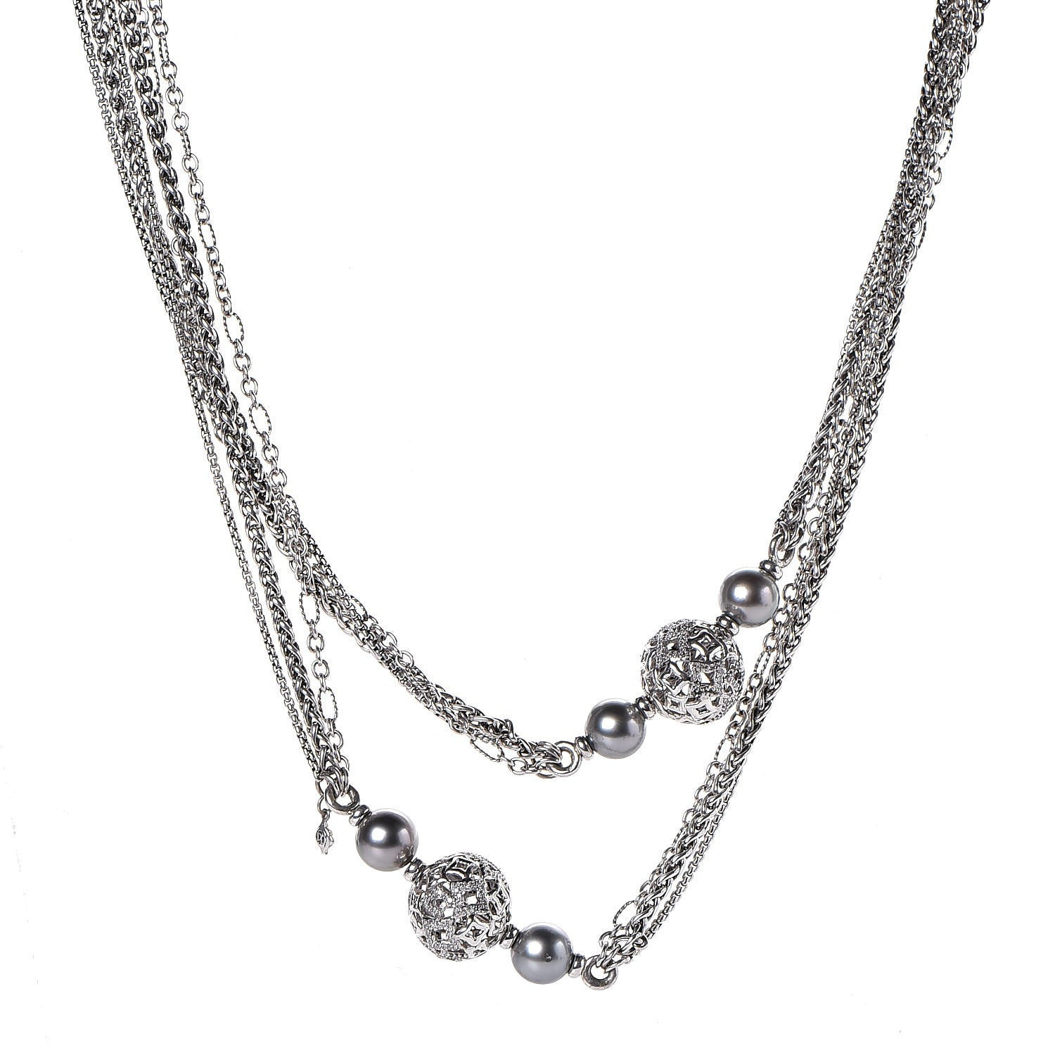 David Yurman Long Necklace
 DAVID YURMAN Sterling Silver Diamond Tahitian Pearl