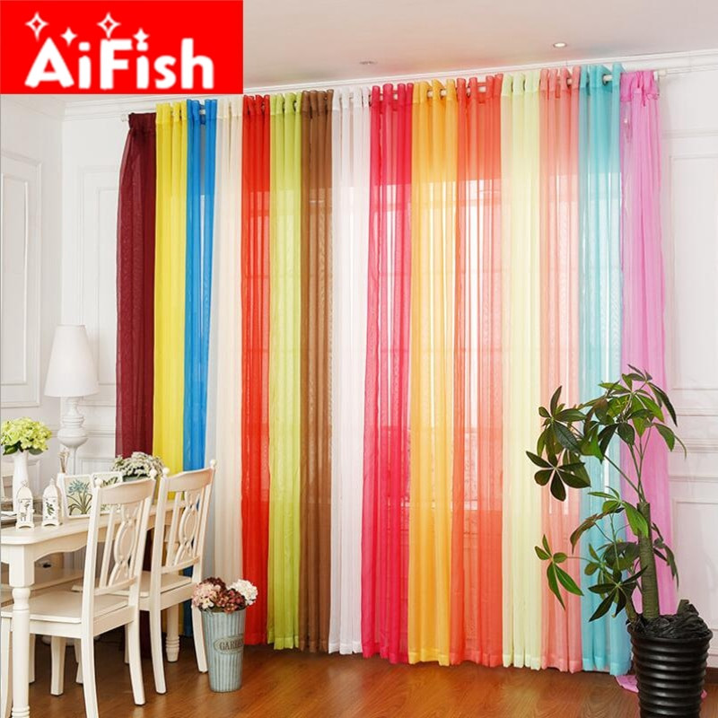 Decorative Curtains For Living Room
 Rainbow Colors Solid Sheer Panels Door Window Curtains