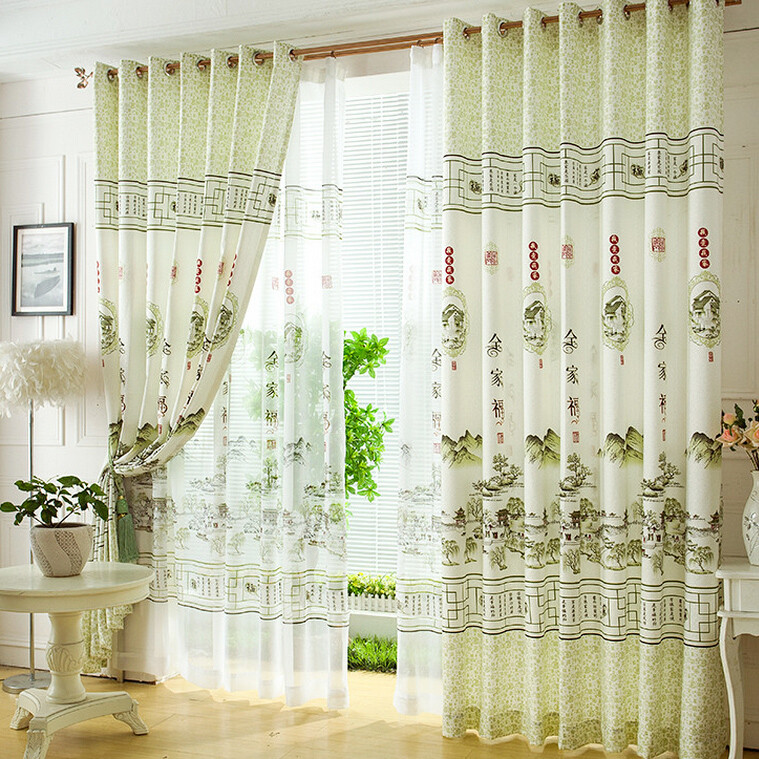 Decorative Curtains For Living Room
 Fresh Light Green Polyester Chinese Style Decorative