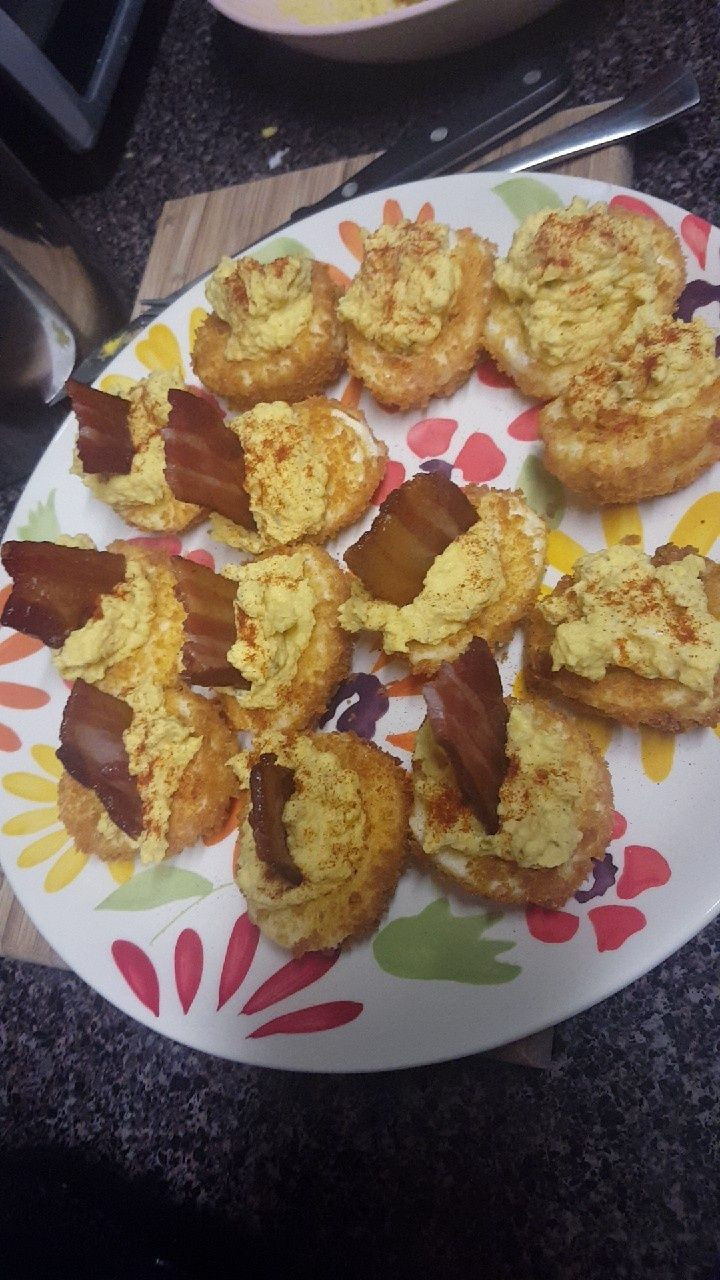 Deep Fried Deviled Eggs With Bacon
 [Homemade] Deep fried deviled eggs with bacon and some
