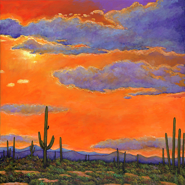 Desert Landscape Paintings
 Saguaro Sunset Painting by Johnathan Harris