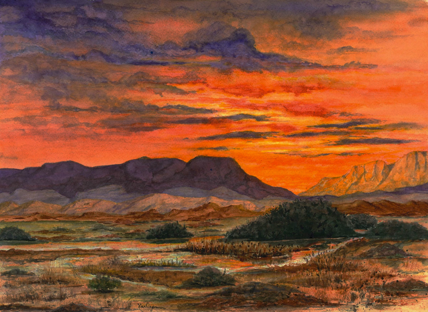 Desert Landscape Paintings
 Desert Sunset Southwest Landscape Painting Print from