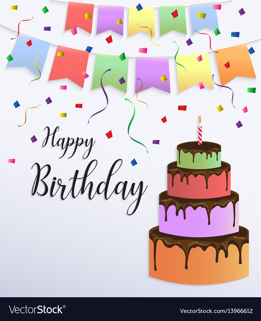 Design Birthday Cards
 Happy birthday card design with colorful big cake Vector Image