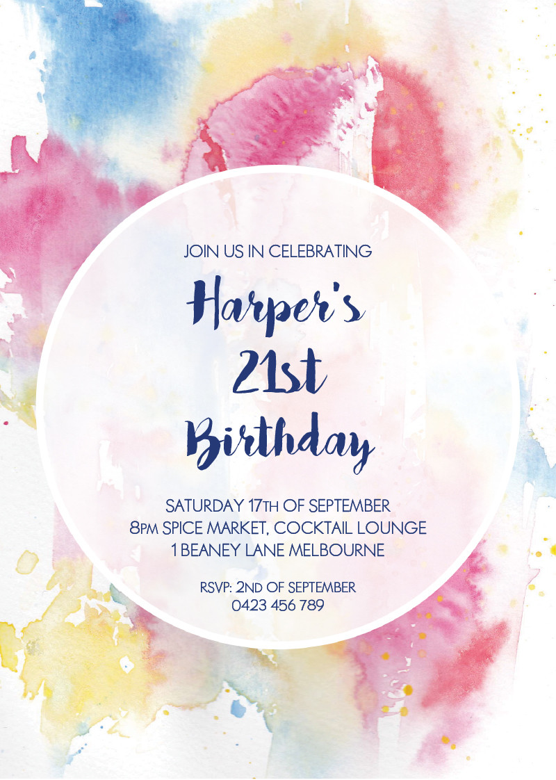 Design Birthday Invitations
 Watercolour 21st Birthda DP