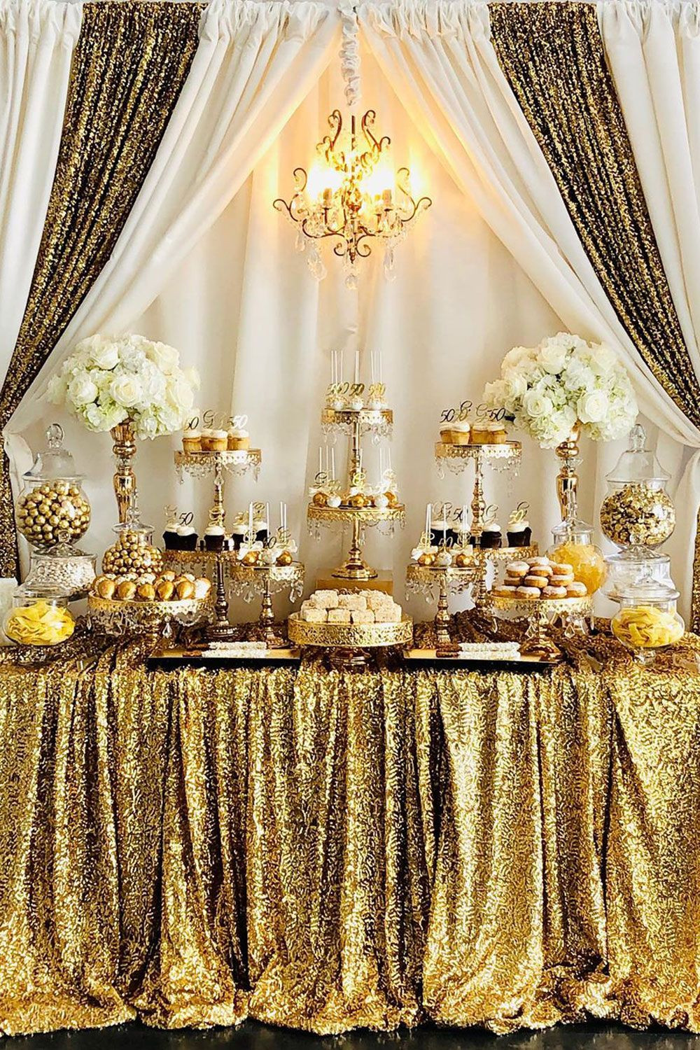 Dessert Table Ideas For 50 Th Birthday
 White and Gold 50th birthday dessert table styled by