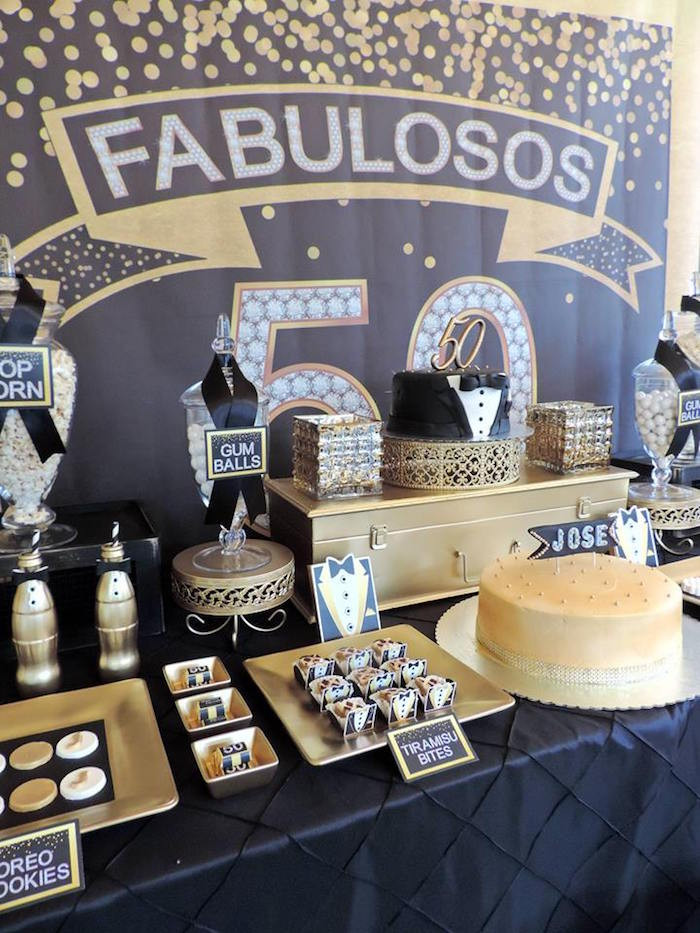 Dessert Table Ideas For 50 Th Birthday
 Kara s Party Ideas Fabulous 50th Black & Gold Birthday