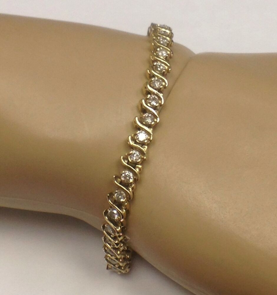 Diamond Bracelet Womens
 VINTAGE 14k YELLOW GOLD 2 15CT DIAMOND TENNIS BRACELET