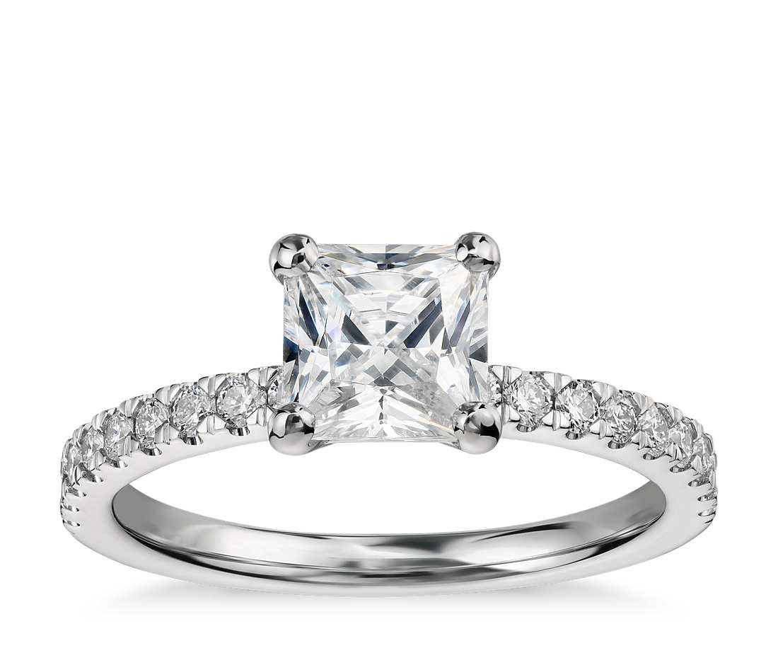 Diamond Engagement Ring
 1 Carat Preset Princess Cut Petite Pavé Diamond Engagement