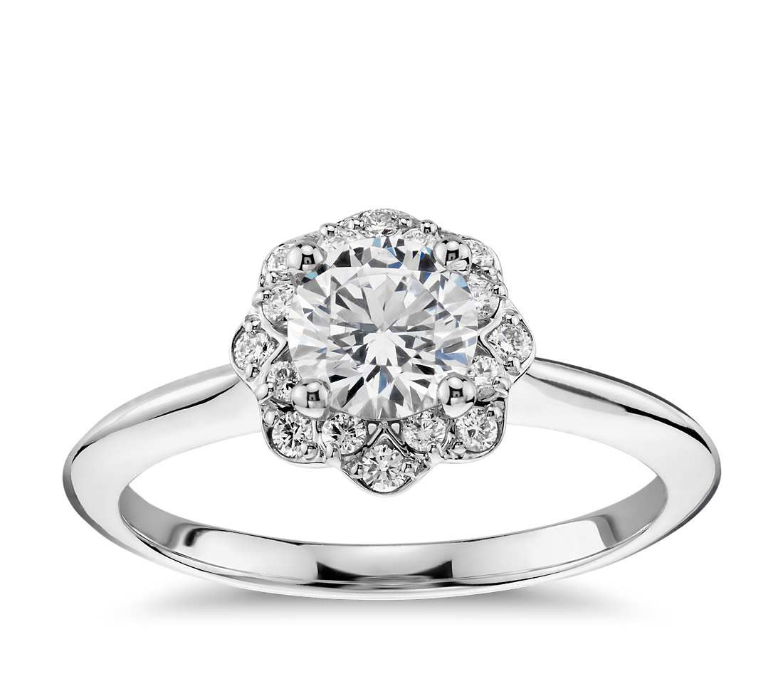 Diamond Engagement Ring
 Floral Halo Diamond Engagement Ring in 14k White Gold 1