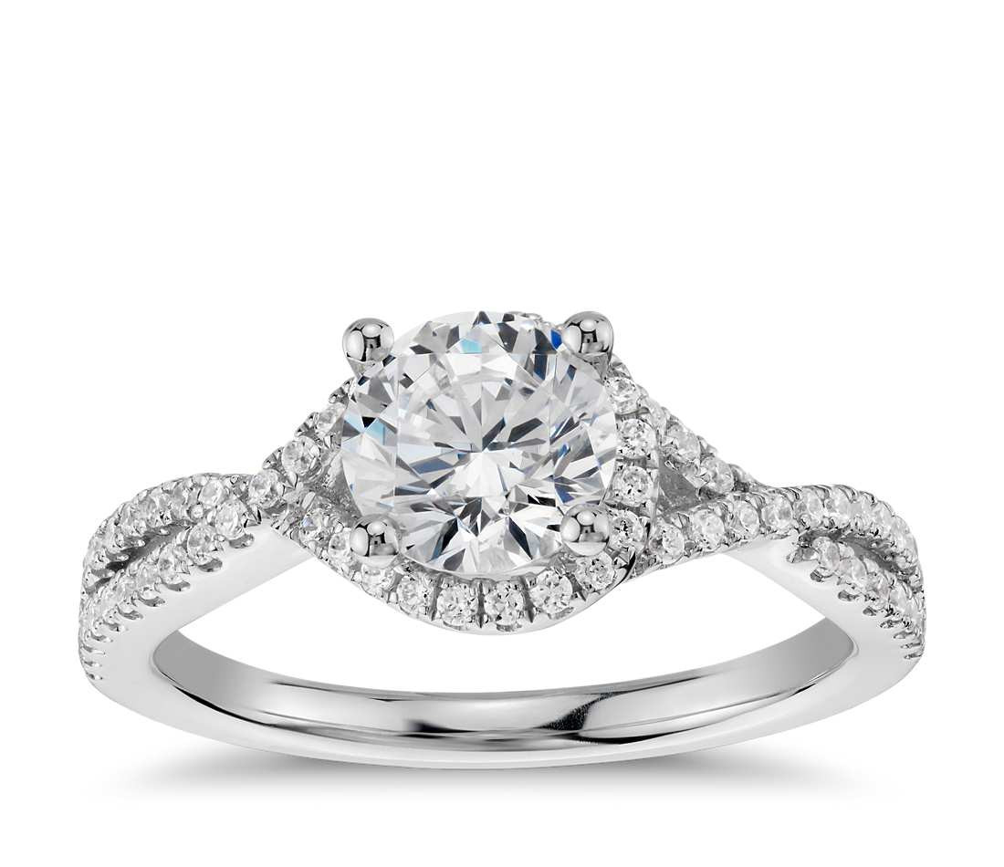 Diamond Engagement Ring
 Twisted Halo Diamond Engagement Ring in 14k White Gold 1