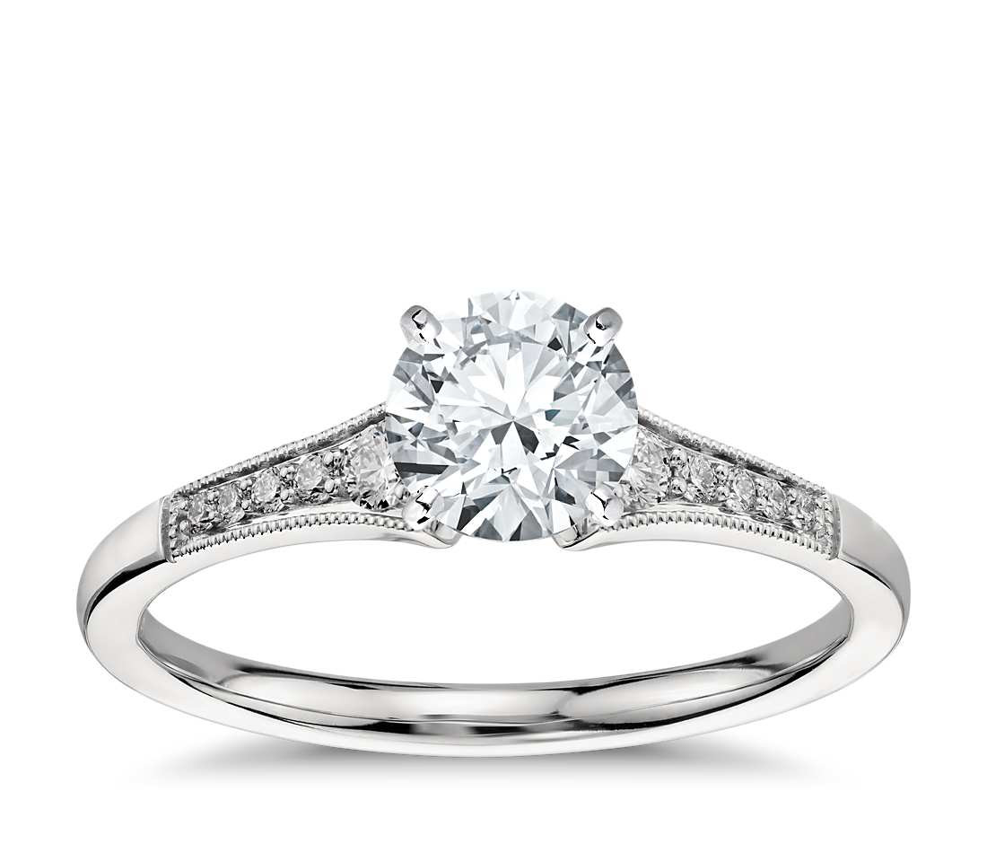 Diamond Engagement Ring
 Graduated Milgrain Diamond Engagement Ring in Platinum 1