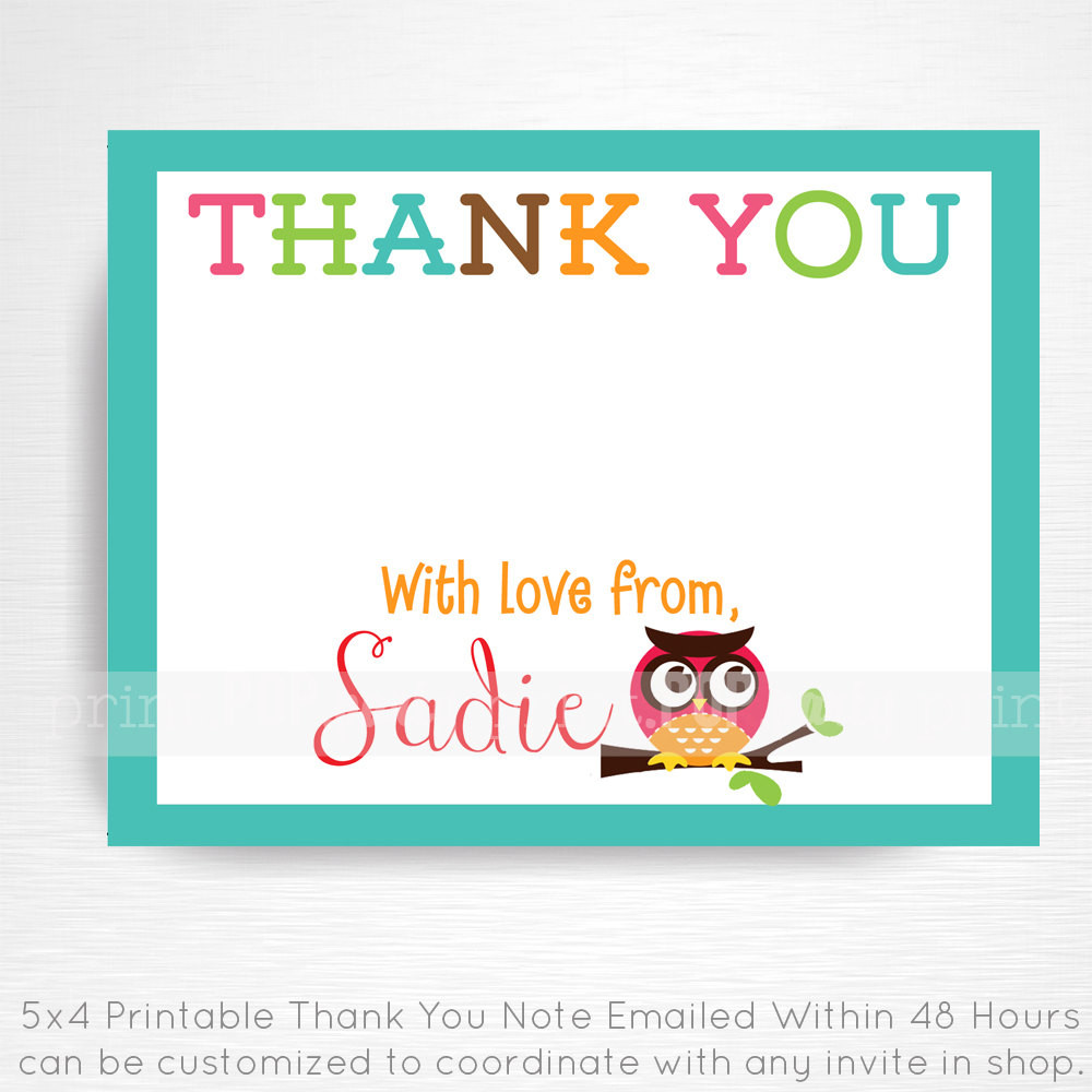 Digital Birthday Cards
 Owl Birthday Digital Thank You Card YOU PRINT