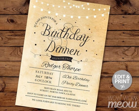 Dinner Party Invitation Ideas
 Elegant BIRTHDAY Dinner Party Invite INSTANT DOWNLOAD