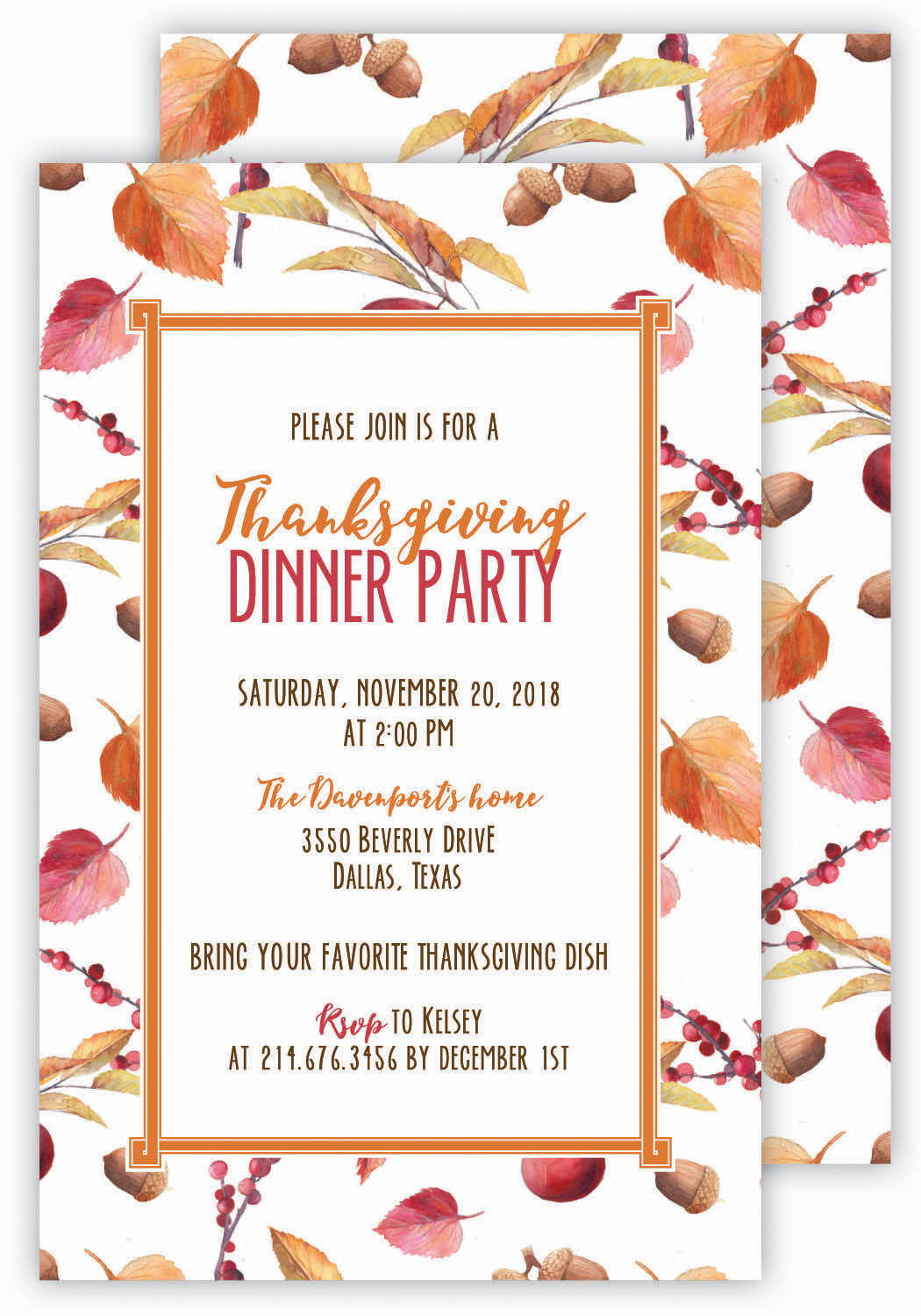 Dinner Party Invitation Ideas
 Thanksgiving Dinner Party Invitation