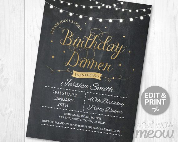 Dinner Party Invitation Ideas
 BIRTHDAY Dinner Party Invite INSTANT DOWNLOAD Any Age 30th