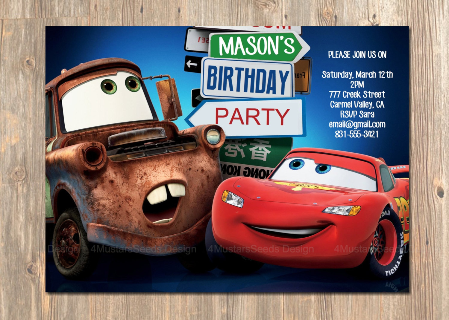 Disney Cars Birthday Invitations
 Disney s Cars Birthday Invitation Lightning McQueen and