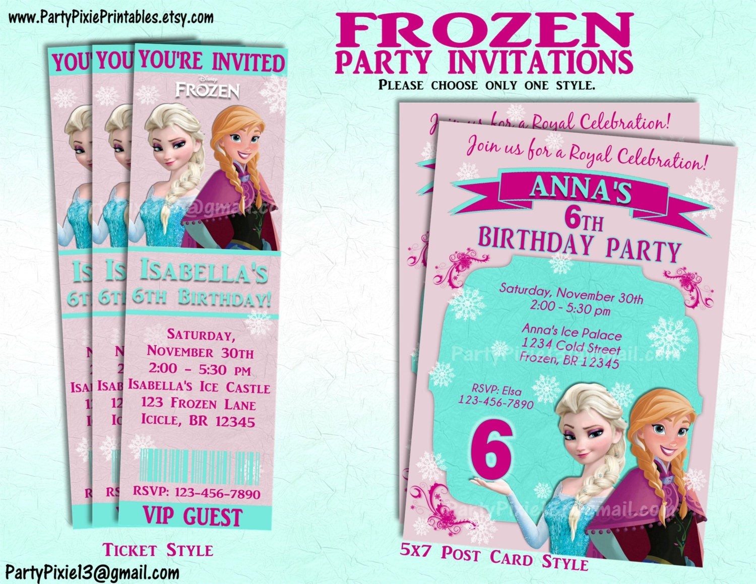 Disney Frozen Birthday Invitations
 Disney Frozen Party Invitation and or Party Package Printable