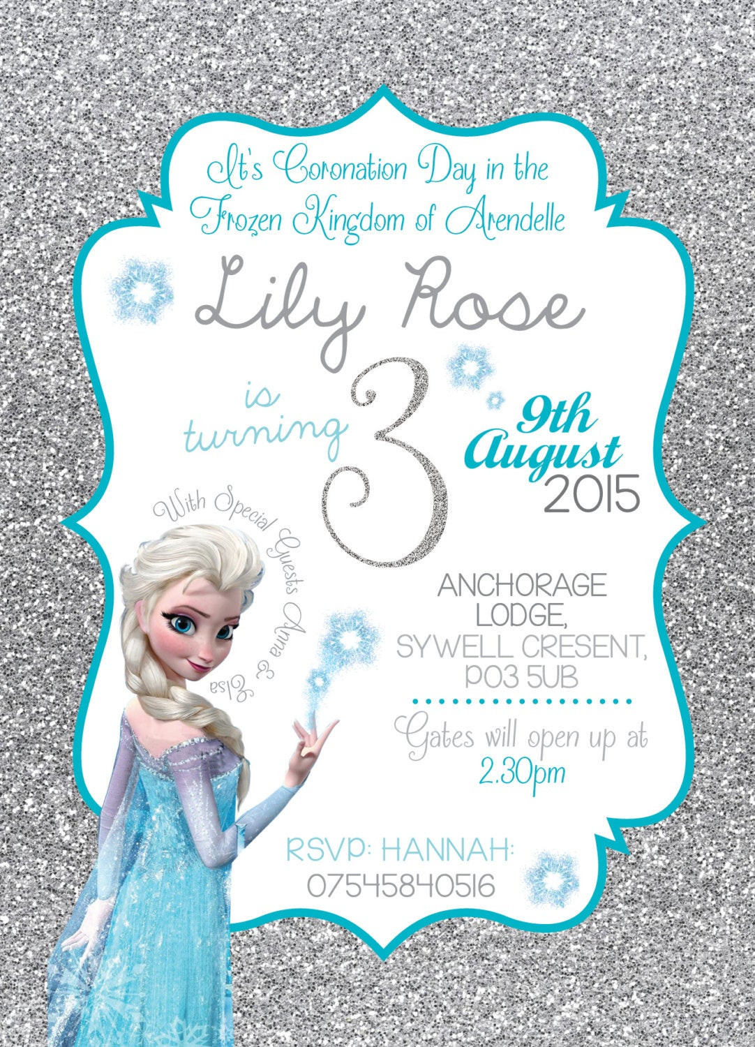 Disney Frozen Birthday Invitations
 Disney Frozen birthday invitation Queen Elsa Anna Glitter