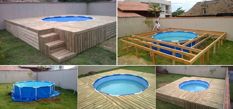 Diy Above Ground Pool Deck
 Ground Pool With DIY Pallet Deck