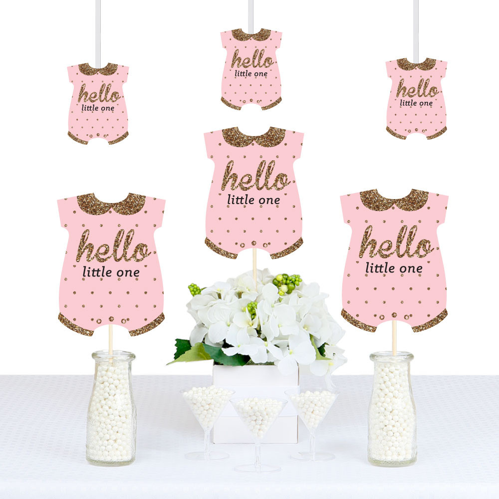 DIY Baby Shower Decorations For Girls
 Hello Little e Pink and Gold Baby Bodysuit Girl Baby