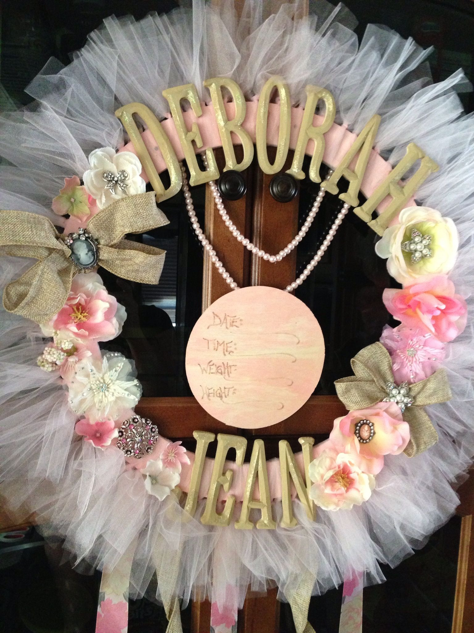 DIY Baby Wreath Hospital Door
 Baby girl hospital door wreath hanger shabby chic pretty