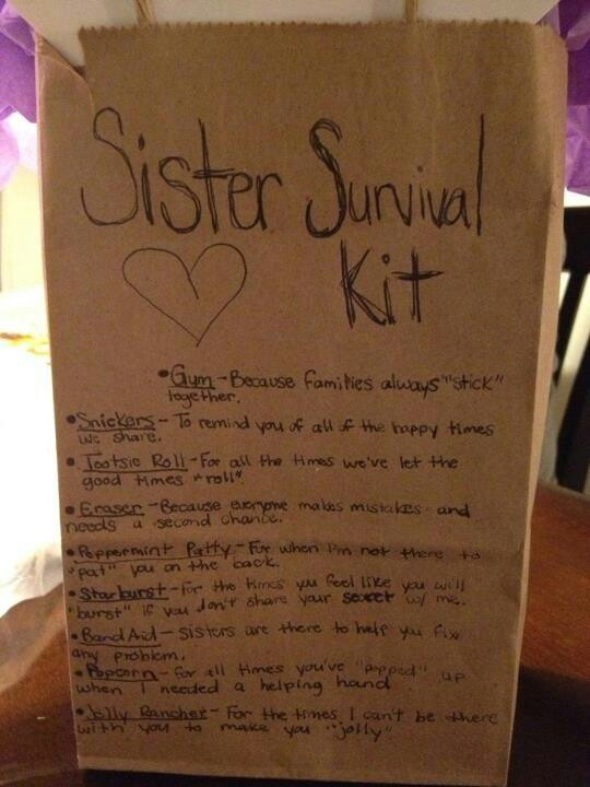 DIY Gifts For Sisters
 Sister survival kit