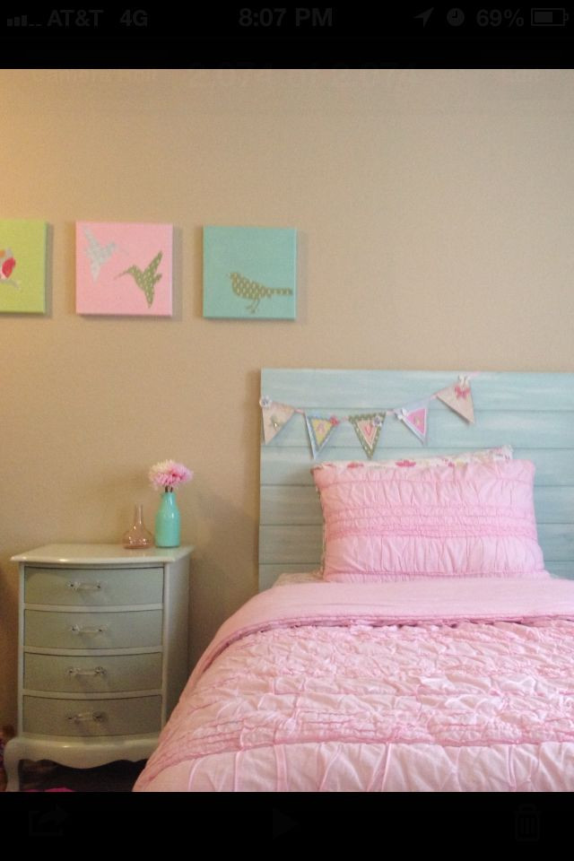 DIY Headboards For Kids
 My DIY girls room Headboard artwork nightstand and banner