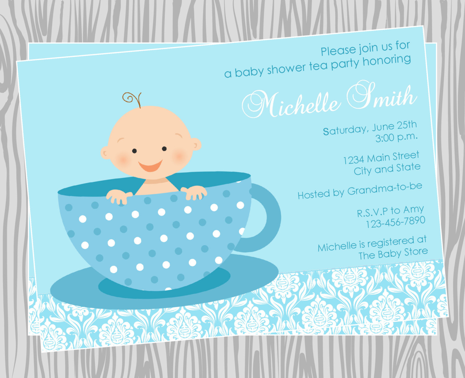 DIY Invitations Baby Shower
 DIY Baby Boy Tea Party Baby Shower Invitation Coordinating
