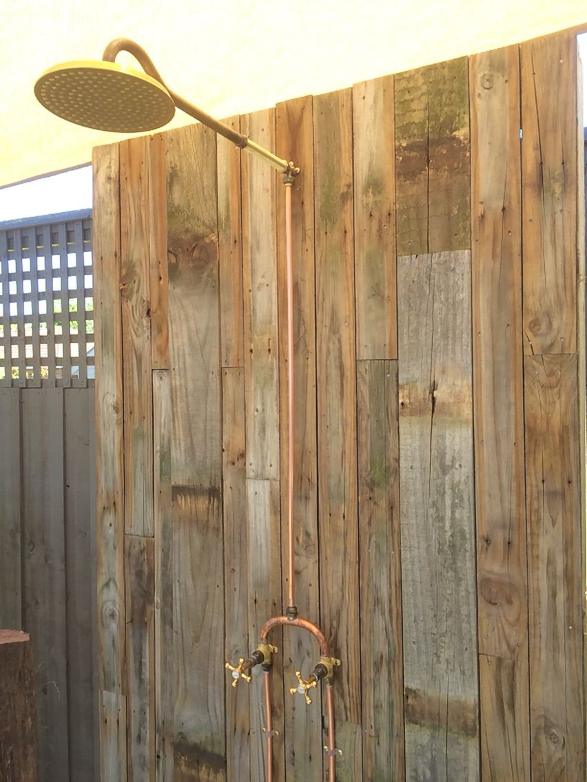 DIY Outdoor Shower Plumbing
 Outdoor shower exposed brass and copper