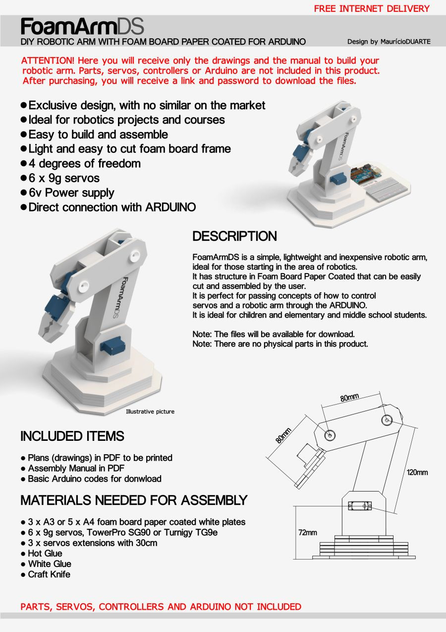 DIY Robot Arm Plans
 Details about ROBOTIC ARM DIY WITH FOAM BOARD FOR ARDUINO