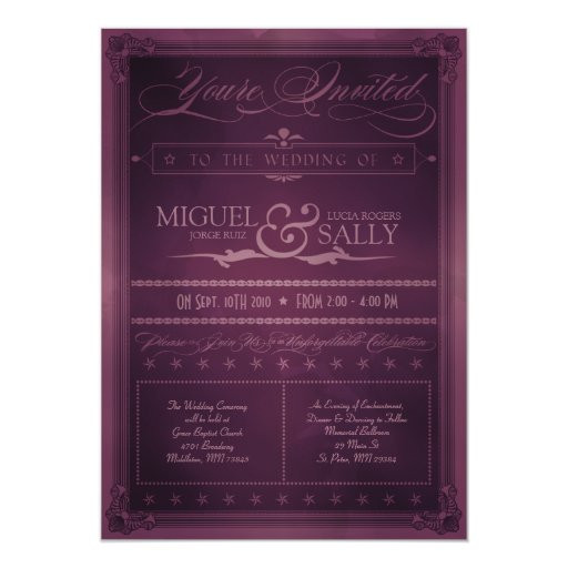 DIY Vintage Wedding Invitations
 Vintage Poster Style Purple DIY Wedding Invitation