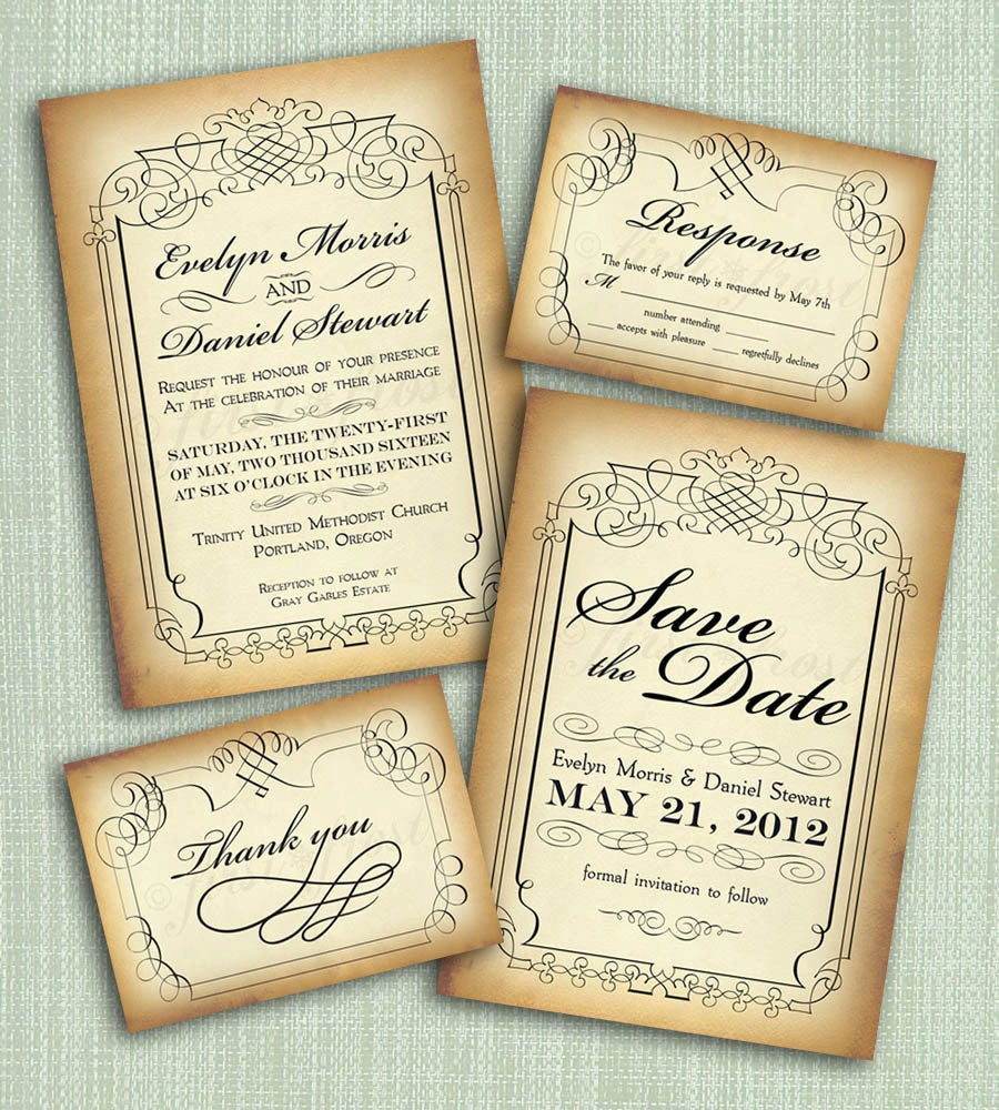 DIY Vintage Wedding Invitations
 Printable Vintage Style Wedding Invitation Suite DIY 4