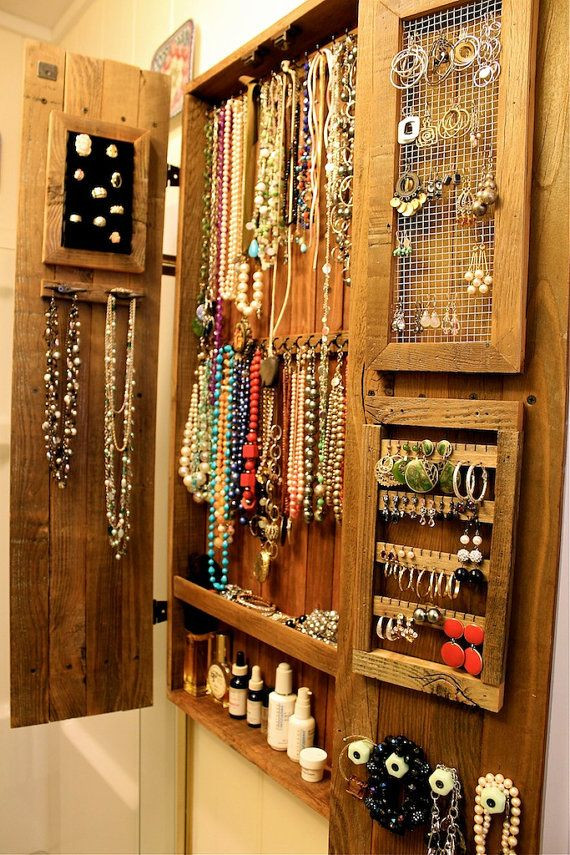 DIY Wall Hanging Jewelry Organizer
 Necklace holder and earring organizer jewelry armoire wall