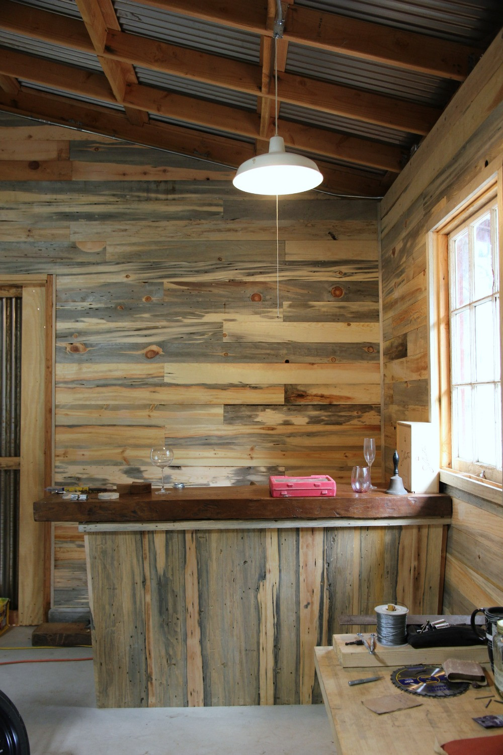 DIY Wood Plank Wall
 DIY Pipe Shelf & Reclaimed Wood Plank Walls