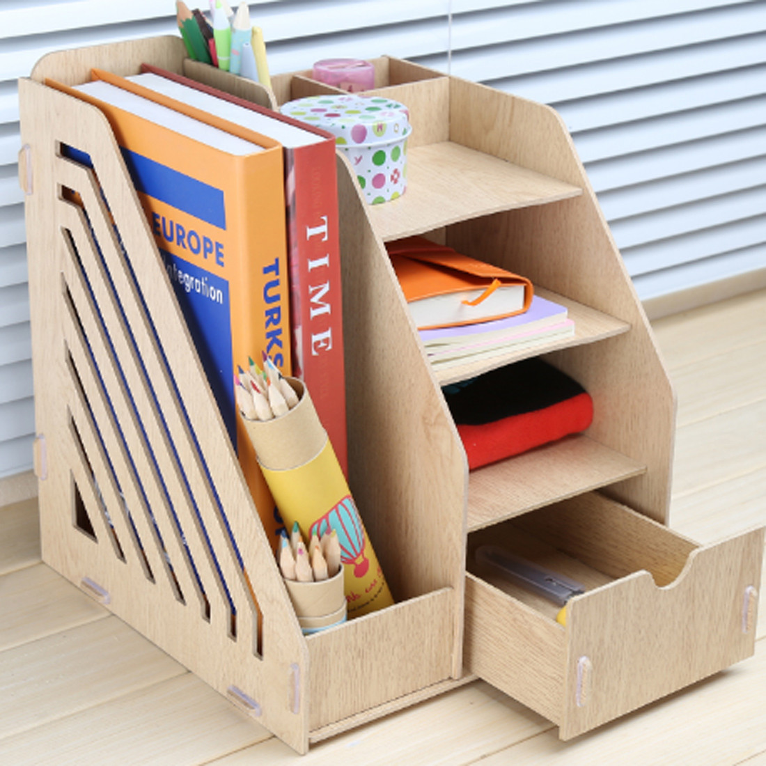 DIY Wooden Desk Organizer
 Handy DIY Multifunctional Wooden Folder for Books Desk